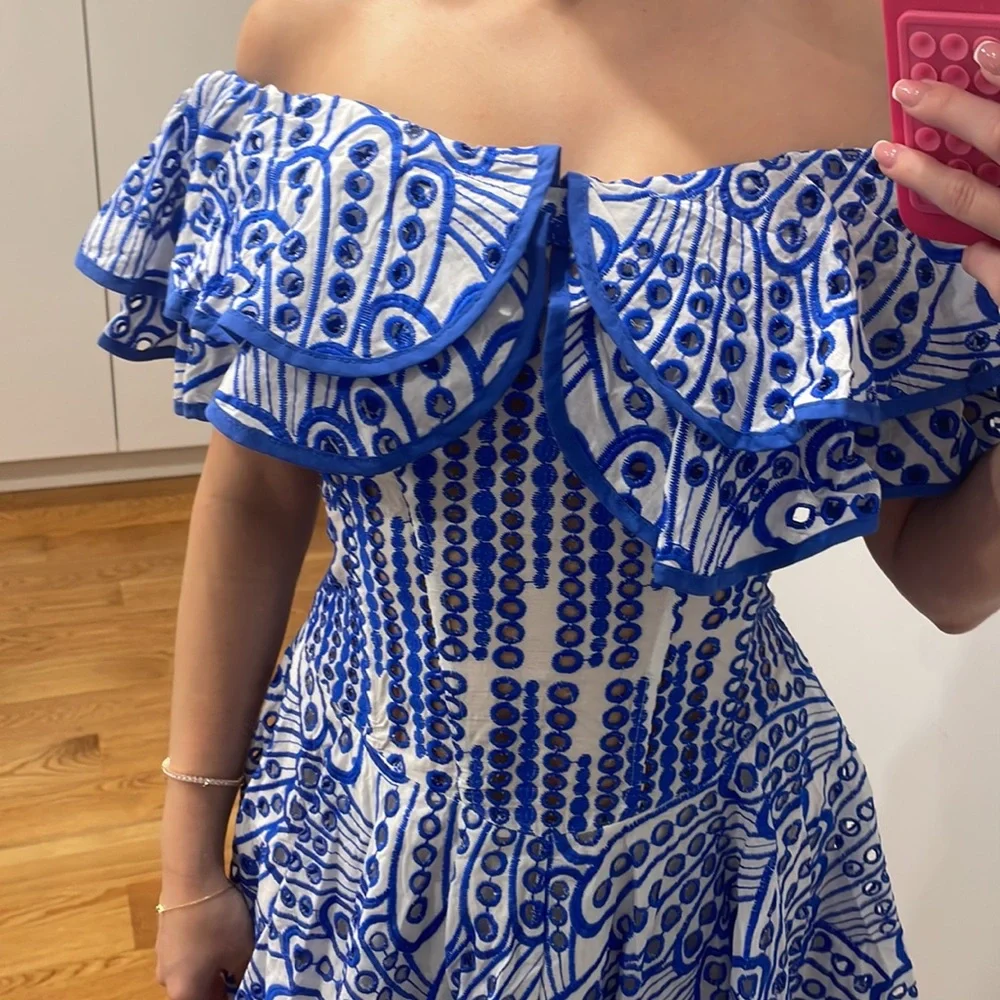 Ruffle Broderie mini off shoulder dress - Picture 4 of 4